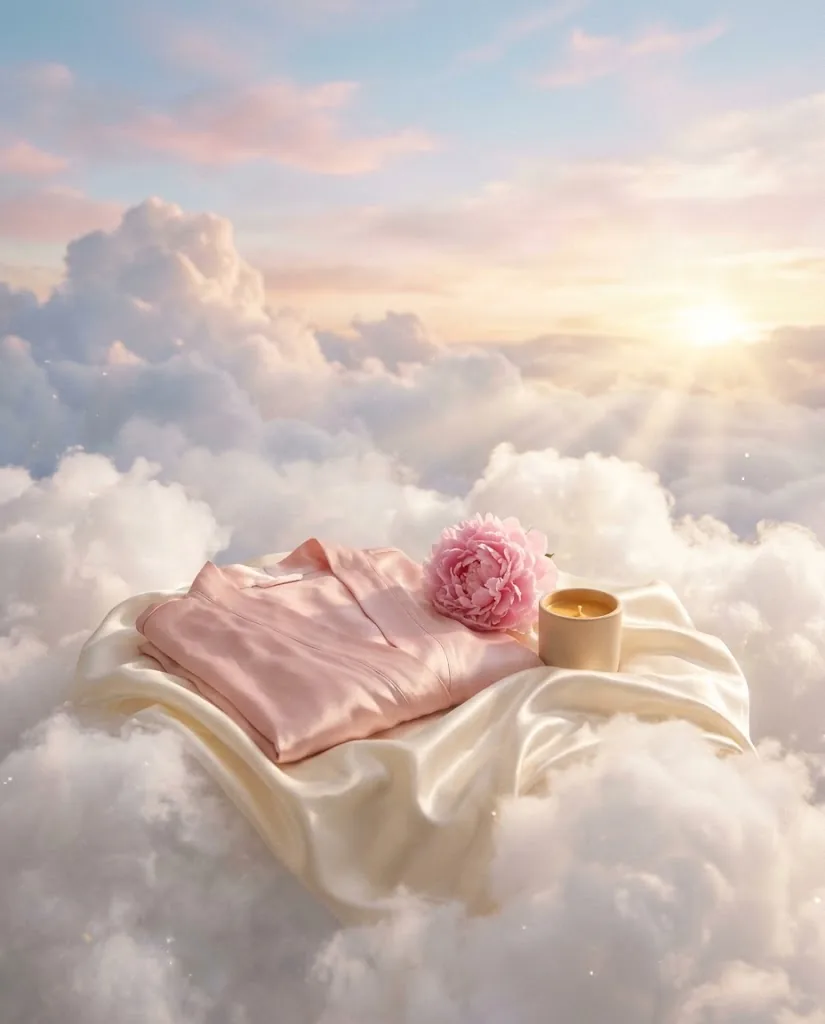 A pink silk robe, a pink peony and a small pot of golden wax on satin