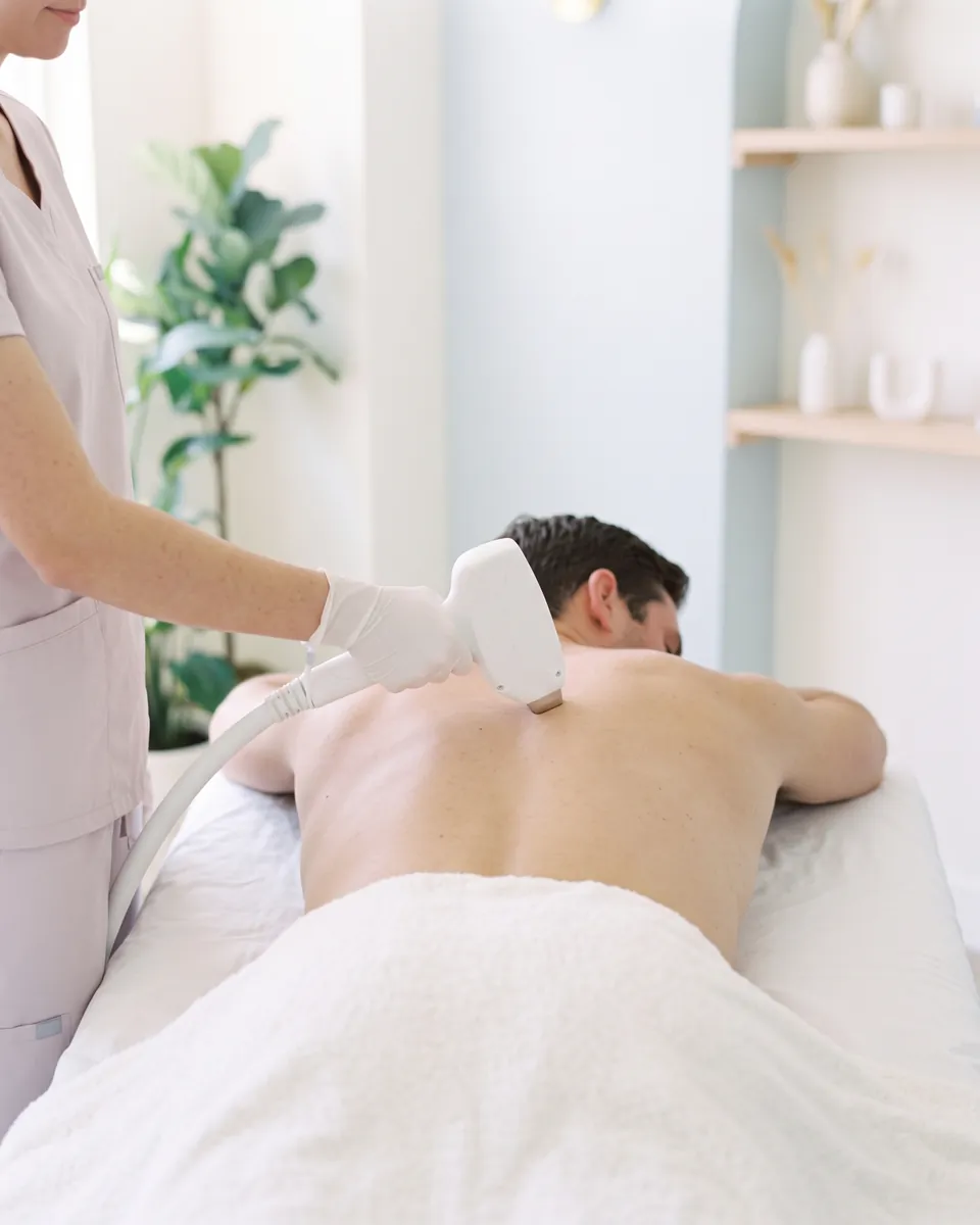 A laser session across a man's whole back