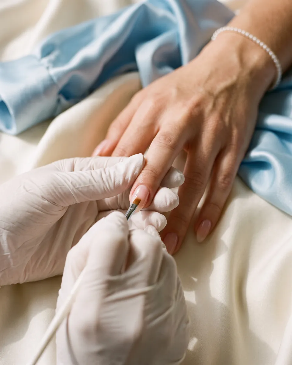 Clear gel being brushed over a natural nail