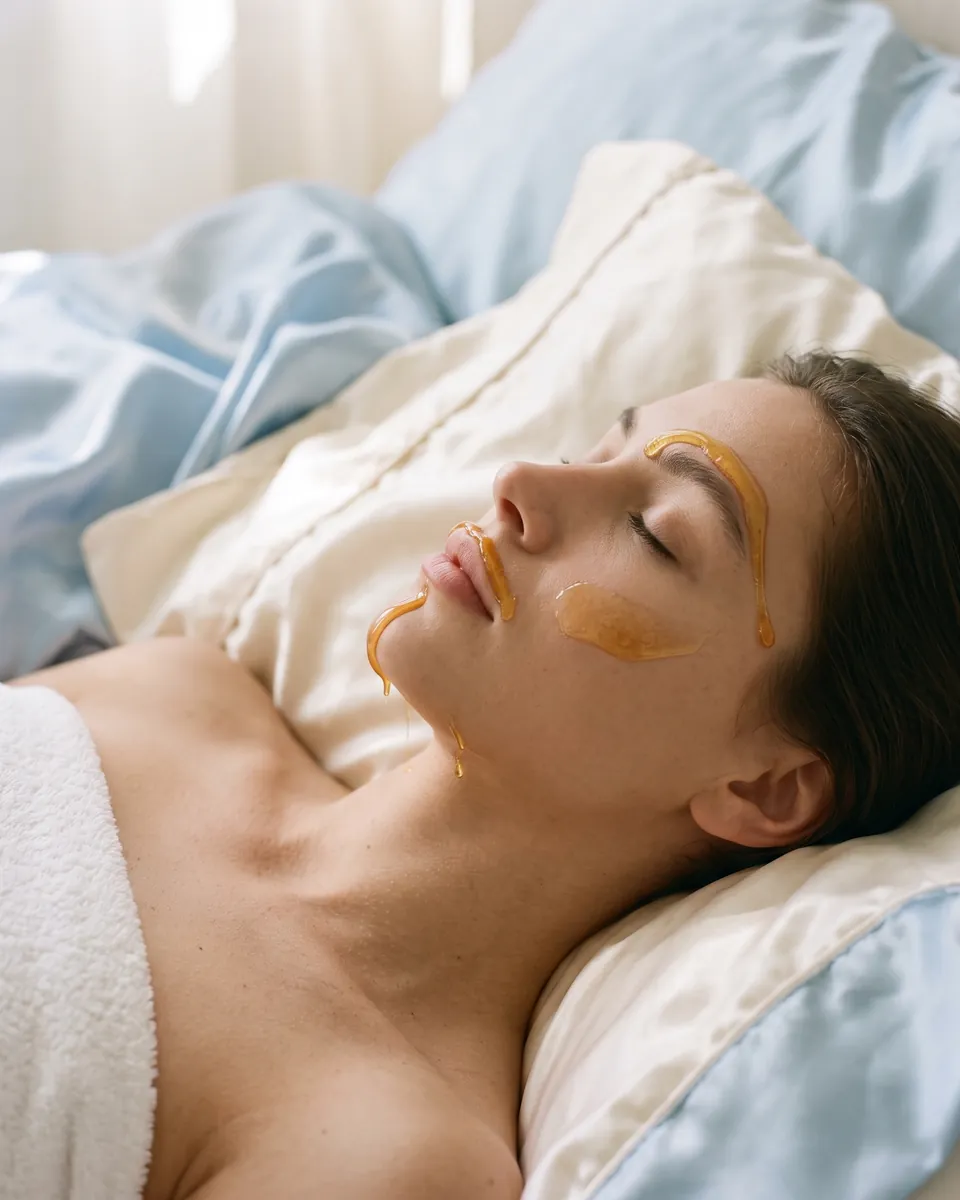 Golden wax on the brow, cheek, upper lip and chin