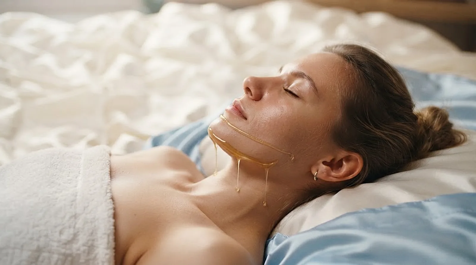 Warm golden wax along the chin and upper lip